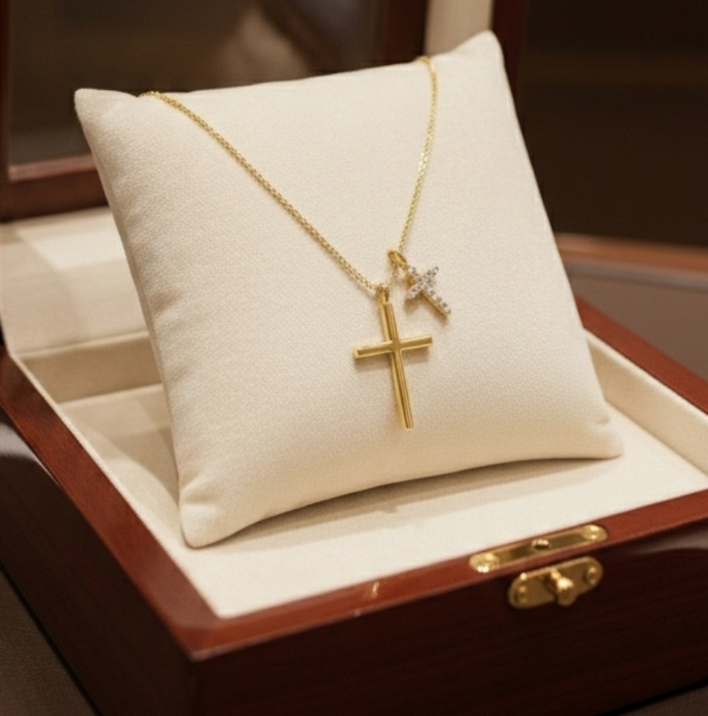 14k Gold Cross Pendant Necklace with Zirconia Accents